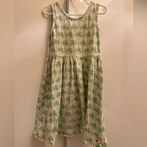 Pink Chicken Cream and Green Palm Print Dress